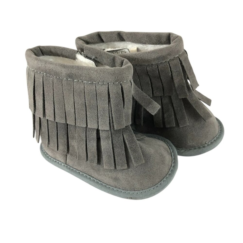 Romirus Toddler Girls Boots Faux Suede Faux Fur Lined Fringe Gray 0-6 Months